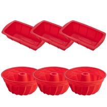 3 Kit Forma Espiral Bolo + Forma Para Pão Sortida Silicone