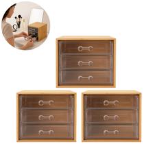 3 Kit Organizador de Bambu Com 3 Gavetas em Acrílico