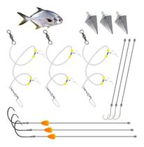 3 Kit Pesca De Praia Pampo Chicote Pronto + Chumbo + Anzol