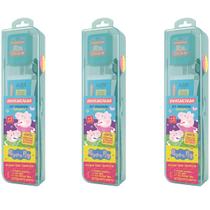 3 kit premium azul - peppa pig - escova + fio dental + gel