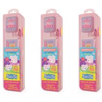 3 kit premium rosa - peppa pig - escova + fio dental + gel