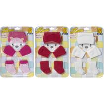 3 Kit Toucas Meias Luvas Confortável Para Bebês Menina Recém Nascido