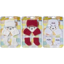 3 Kit Toucas Meias Luvas Confortável Para Bebês Menina Recém Nascido