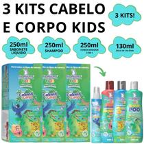 3 Kits Banho Cuidado Infantil Para Cabelo Corpo Kids Higiene