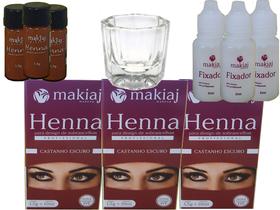 3 Kits de Henna para Sobrancelhas Makiaj Makeup 1,5g Henna e 10ml fixador + 1 Copo Dappen Combo