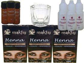 3 Kits de Henna para Sobrancelhas Makiaj Makeup 1,5g Henna e 10ml fixador + 1 Copo Dappen Combo