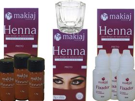 3 Kits de Henna para Sobrancelhas Makiaj Makeup 1,5g Henna e 10ml fixador + 1 Copo Dappen Combo