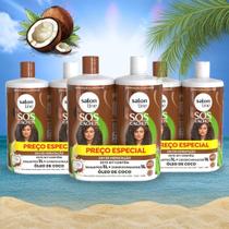 3 Kits SOS Cachos Coco Profundo Shampoo e Condicionador Litrão 6 produtos Salon Line