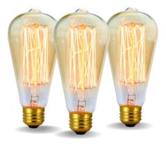 3 Lâmpada Filamento Carbono Bulbo St58 Vintage Retro Edison