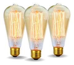 3 Lâmpada Filamento Carbono Bulbo St58 Vintage Retro Edison