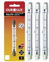 3 Lâmpada Halógena Palito Ourolux 150w 220v Luz Amarela