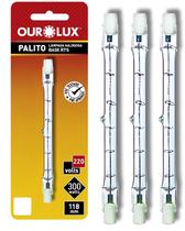 3 Lâmpadas Halógena Palito 300w Base R7s 220v 118mm Ourolux Cor da Luz Branco Quente 2800k