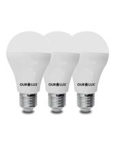 3 Lâmpadas Led Bulbo Ourolux A60 Base E27 9w Bivolt Cor da Luz Amarelada 3000k