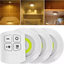 3 Lampadas Led Spot Luminaria Sem Fio Luz Amarela Quente Controle Teto Parede Nicho Decoração