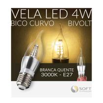 3 Lâmpadas Vela LED C/ Bico Curvo 4W Bivolt E27 - Luz Branca Quente / 3000K
