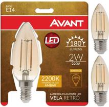 3 LâmpadaVela Filamento Led Retrô E14 2w Avant 2200k 220v