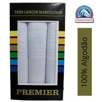 3 Lenços Algodão Bolso Presidente Branco Unidades 39x39 Premier
