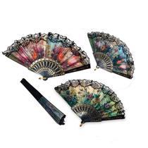 3 Leque De Tecido Florido Floral Plástico