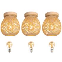 3 Luminaria Bambu Plafon Artesanal Fibra Natural Nat93 + Led 3 Luminaria Bambu Plafon Artesanal Fibra Natural Nat93 + Led