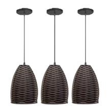 3 Luminária Junco Taça Lustre Pendente Aramado Fibra Sintética Moderno