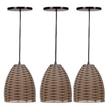 3 Luminária Junco Taça Lustre Pendente Aramado Fibra Sintética Moderno