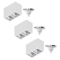 3 Luminária Sobrepor P/ 2 Lâmpada Boxit + 6 Lâmpada AR111 12W 4000K