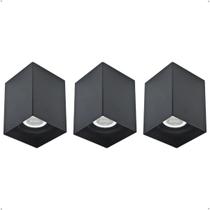 3 Luminárias De Sobrepor Quadrada Preto Fênix Pix Iluminação