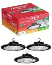 3 Luminárias High Bay UFO Preto 100W Bivolt Cor da Luz Branco Frio 6500K Ourolux