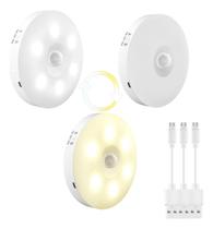 3 Luminárias Led S/ Fio Com Sensor Presença Recarregável