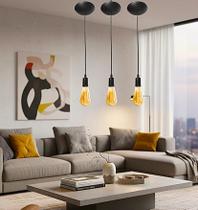 3 Lustre Pendente Simples Cabo 1 Metros Soquete Liso Retrô 3 Lustre Pendente Simples Cabo 1 Metros Soquete Liso Retrô