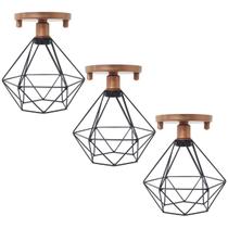 3 Lustres Teto Plafon Industrial Aramado Diamante Preto Retrô Luminária Vintage Cobre Rose Agp Ilumi