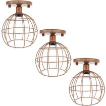 3 Lustres Teto Plafon Industrial Aramado Globo Retrô Luminária Vintage Cobre Rose Gold Agp Ilumini