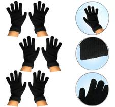3 Luvas De Lã Inverno Frio Masculino Feminino Preta Adulto