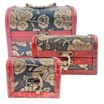 3 Maleta Bau Vintage Caixa Decorativa Joias Objetos Retro