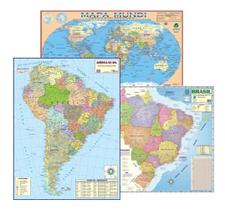 3 Mapas Brasil + Mundi + America Do Sul 120 X 90 Atualizado - SPM