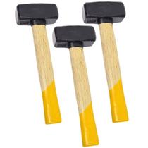 3 Marretas Quadrada Aço Forjado 1 kg Cabo Madeira Uso Profissional Alvenaria Marcenaria Multiuso