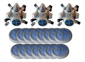 3 Máscaras 1/4 Facial Mastt Filtro Pó + 15 Filtros P1 Pó