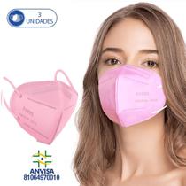 3 Máscaras Descartáveis Rosa KN95 WWDoll 5 Camadas Anvisa