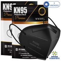 3 Máscaras Respiratórias KN95 PFF2 WWDoll 5 Camadas Preta 3 Máscaras Respiratórias KN95 PFF2 WWDoll 5 Camadas Preta
