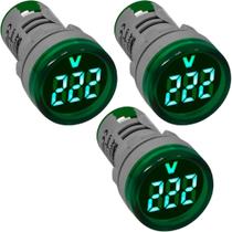 3 Medidor Voltímetro Digital 22mm Verde de 20-500Vca - AD22-22VS-G