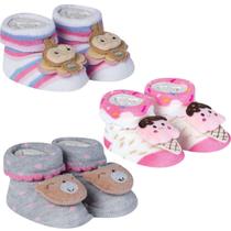 3 Meias Bebê Pantufa Recém Nascido Menina Algodão Confortável Divertida