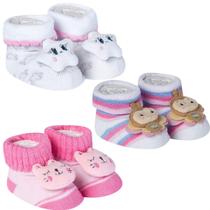 3 Meias Bebê Pantufa Recém Nascido Menina Algodão Confortável Divertida