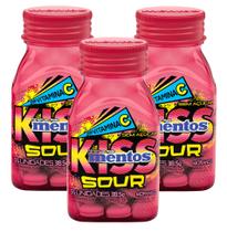 3 Mentos Kiss Sour Sem Açúcar Morango Ácido 55 unidades 38g