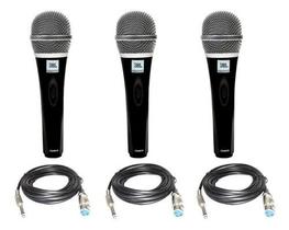 3 Microfones Cshm10 Dinâmicos Supercardióides + Cabos 5m
