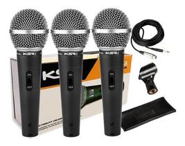 3 Microfones Ksr Pro Ks58 +Cabos +Cachimbos + Bags