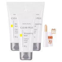 3 Micropeeling Facial Clear Pele Efeito Antienvelhecimento + Protetor Solar Labial 30 FPS