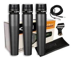 3 Mics para Instrumentos Ksr Km57 Sm57 + Cabos + Cachimbos+ Bags