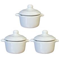 3 Mini Caçarola Cerâmica Esmaltada 100ml Moderna Panelinha Para Festas Buffet Servir