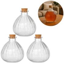 3 Mini Garrafas de Vidro Multiuso 125ml P/Whisky Com Tampa