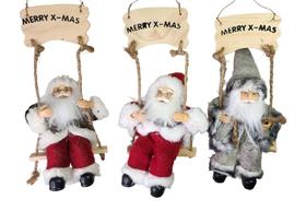 3 Mini Papai Noel de Pendurar com Balanço e Placa natalina 20cm